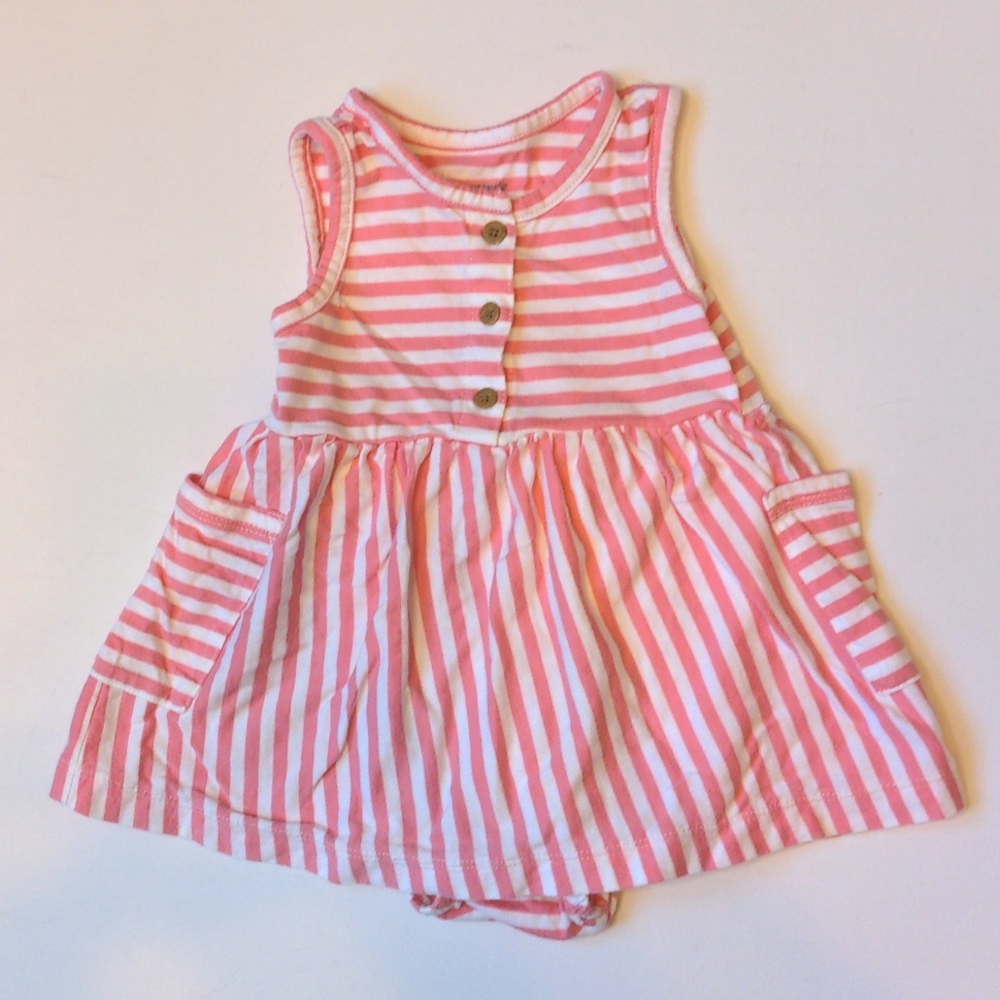 Carter's Baby Girl Pink and White Striped Summer Dress Romper * 9M